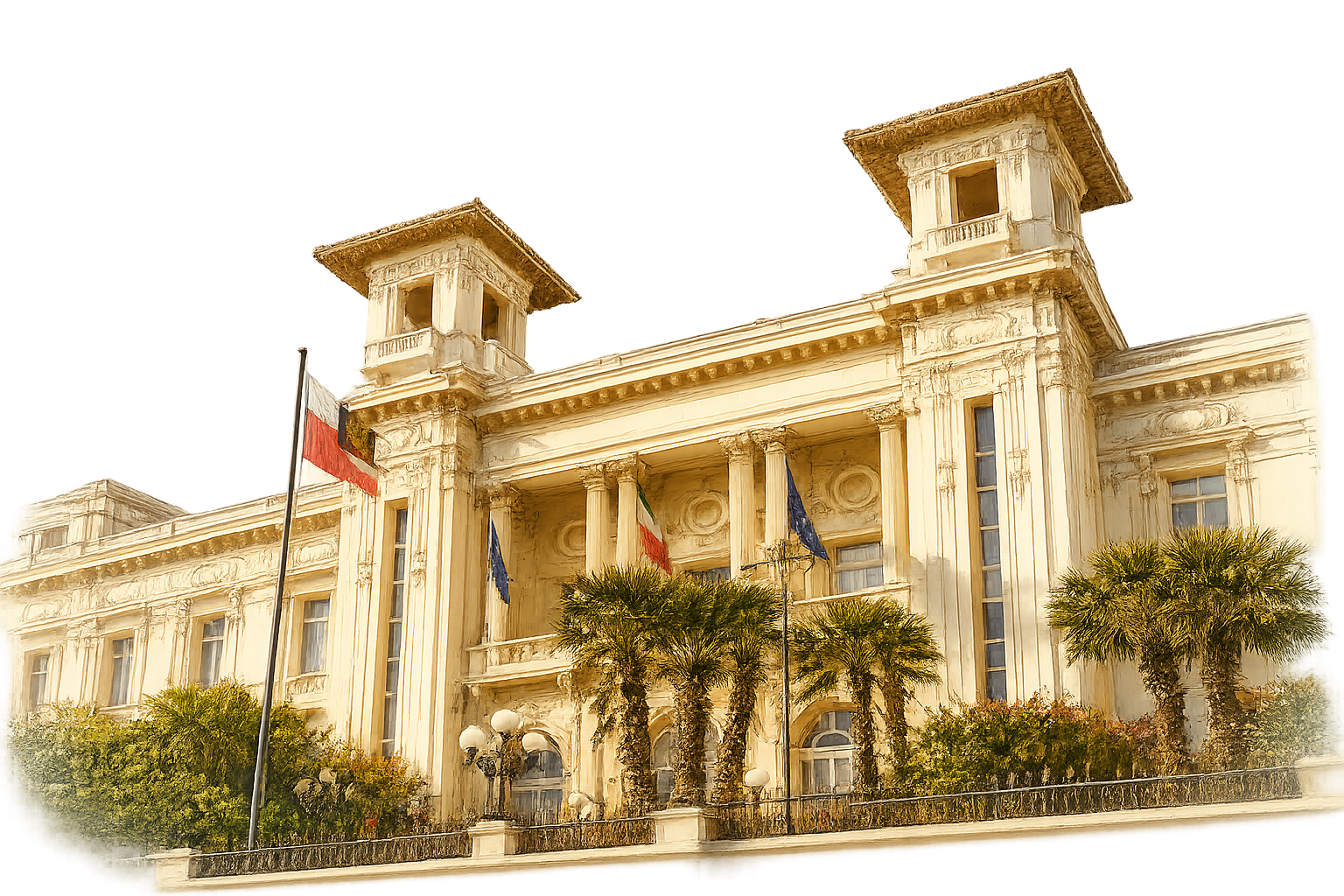 Facciata illustrata del Casino di Sanremo per Cena a Palazzo.